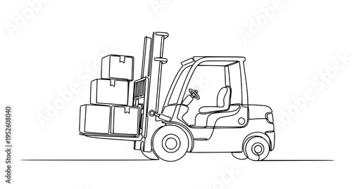 A simple line drawing of a forklift carrying boxes