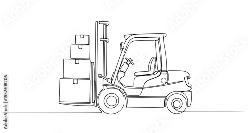 A minimalist line art illustration of a forklift with stacked boxes