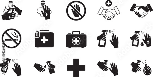 Set of 16 COVID-19 icons vector isolated on Transparent Background