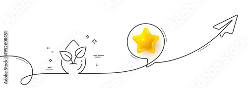 Organic product line icon. Continuous line with share plane. No artificial colors sign. Natural flavors symbol. 3d star in speech bubble. Organic product single line ribbon. Loop curve pattern. Vector