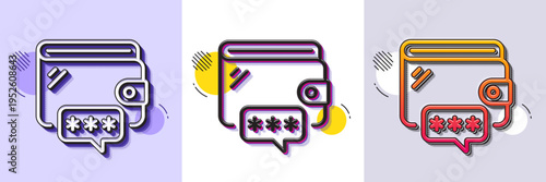 Wallet line icon. Halftone dotted pattern. Gradient icon with grain shadow. Money purse password sign. Cash budget symbol. Line wallet icon. Various designs. Vector