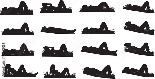 Silhouette of a woman doing yoga poses in grass