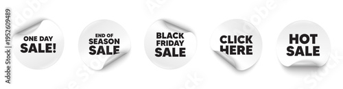 One day sticker tag. Season sale, Black friday paper price banners. One day sale tag. Special offer price sign. Advertising Discounts symbol. Click here sticker. Vector