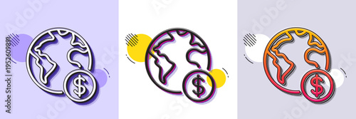 Global business line icon. Halftone dotted pattern. Gradient icon with grain shadow. International outsourcing sign. Financial marketing symbol. Line global business icon. Various designs. Vector
