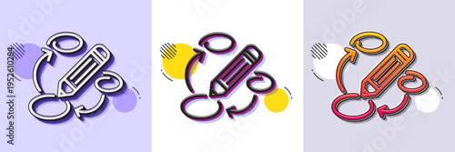 Keywords line icon. Halftone dotted pattern. Gradient icon with grain shadow. Pencil symbol. Marketing strategy sign. Line keywords icon. Various designs. Vector