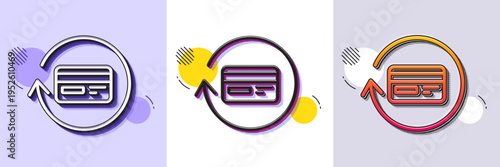 Credit card line icon. Halftone dotted pattern. Gradient icon with grain shadow. Banking Payment card sign. Cashback service symbol. Line refund commission icon. Various designs. Vector