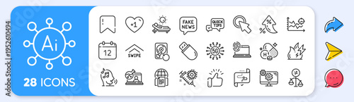 Fire energy, Annual calendar and Fake news line icons. Interest rate, AI generate, Inflation icons. Pack of 5g technology, Online chemistry, Target path icon. Vector