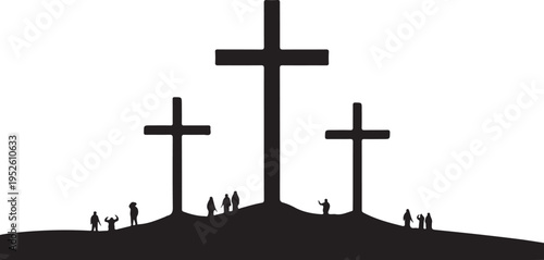 Three crosses on a hill silhouette isolated on transparent background