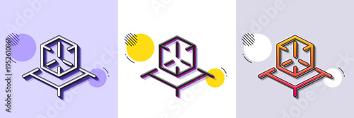 Augmented reality line icon. Halftone dotted pattern. Gradient icon with grain shadow. VR simulation sign. 3d cube symbol. Line augmented reality icon. Various designs. Vector