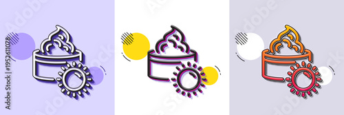 Sun face cream line icon. Halftone dotted pattern. Gradient icon with grain shadow. Skin care sign. Cosmetic lotion symbol. Line sun cream icon. Various designs. Vector