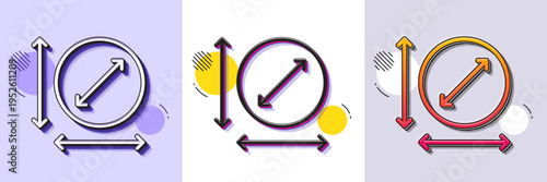 Circle area line icon. Halftone dotted pattern. Gradient icon with grain shadow. Territory dimension sign. Round lap measurement symbol. Line circle area icon. Various designs. Vector