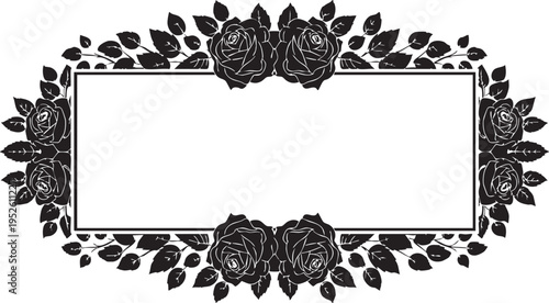 Elegant black and white vintage floral frame with ornate victorian swirls and leaf patterns for a retro wedding invitation border design vector illustration element