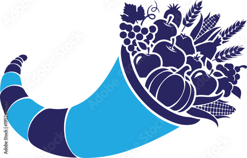 Silhouette of cornucopia with fruits and vegetables isolated on transparent background