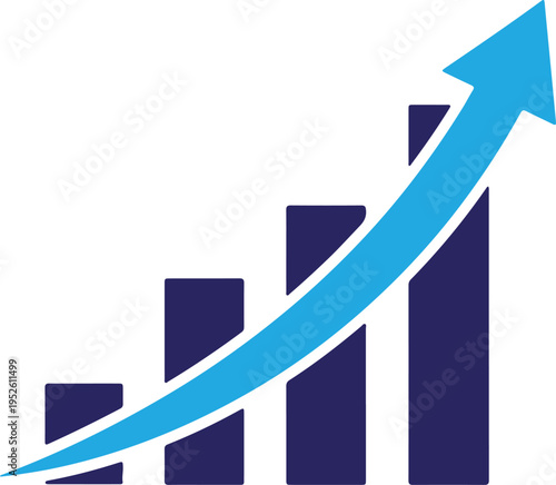 Silhouette of growing bar chart with upward arrow isolated on transparent background