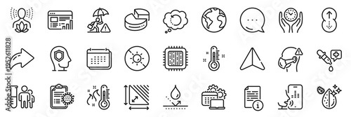 Medical analyzes, Safe time and Recovery data line icons pack. Share, Message, Paper plane icons. Triangle area, Yoga balance, Chemistry pipette web icon. Vector