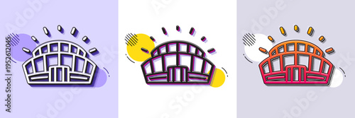 Sports stadium line icon. Halftone dotted pattern. Gradient icon with grain shadow. Arena sign. Sport complex symbol. Line sports stadium icon. Various designs. Vector