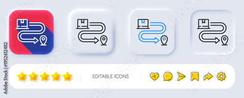 Delivery service line icon. Neumorphic, Flat shadow, 3d buttons. Package location sign. Tracking parcel symbol. Line delivery service icon. Social media icons. Vector
