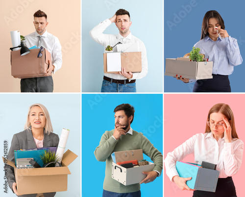 Collage of fired workers on...
