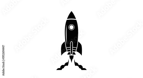 Black Rocket Ship Icon Launching Upwards.