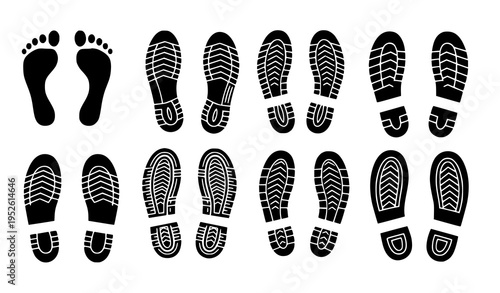 Footstep and Shoe Print Icon Set Vector Footprint Collection