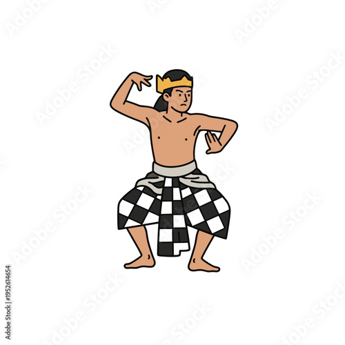 Traditional Balinese Male Dancer Performing Cultural Dance Illustration