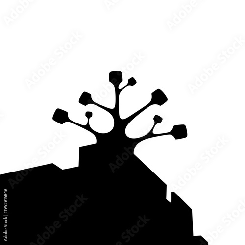 Black silhouette of a tree branch.