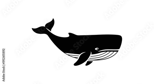 Black silhouette of a whale swimming.