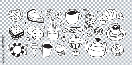 collection of kitchen and breakfast items flat design vector illustration