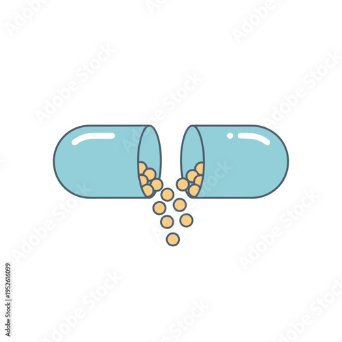 Open Medical Capsule with Spilling Pellets Vector Icon