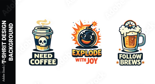 Motivational and fun t-shirt design background with unique illustrations