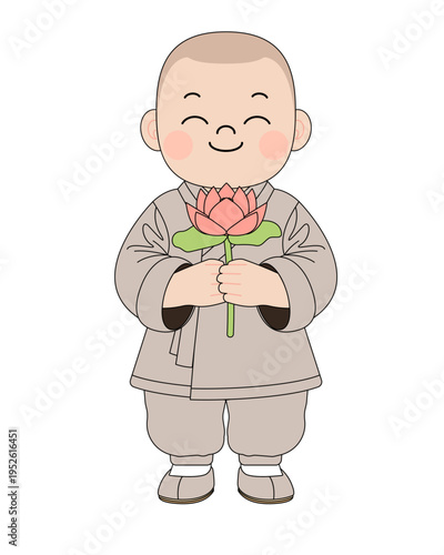 illustration of a monk with a lotus flower