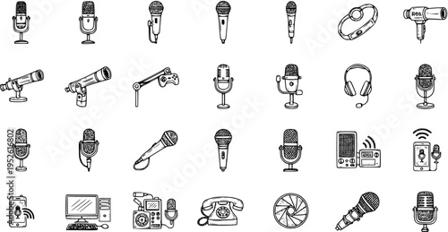 Sketchy Tech: A Collection of Microphone, Recording  Communication Icons