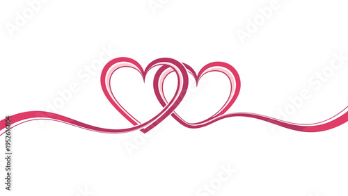 Two beautiful intertwined hearts formed by a continuous pink ribbon represent eternal love and a strong romantic bond between two people.
