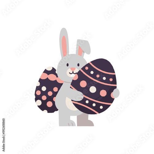 Cute Easter Bunny Holding Decorated Egg.
