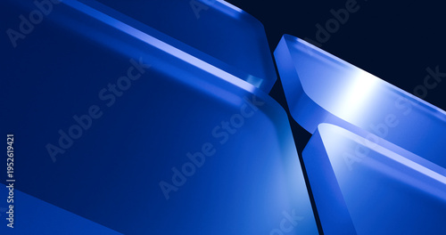3d render abstract blue glass square on dark background