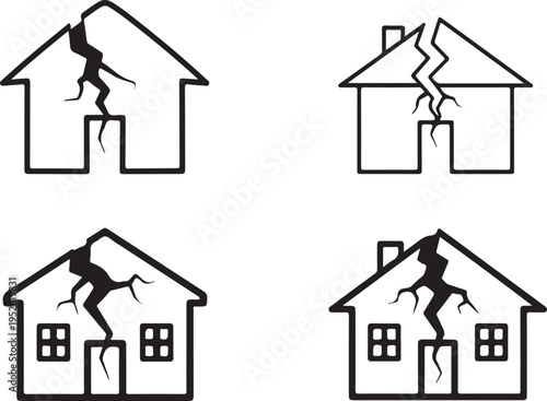 Set of 4 house damage icons vector isolated on Transparent Background