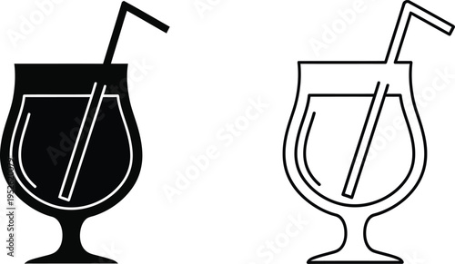Cocktail Drink Glass Silhouette Icon Set Vector