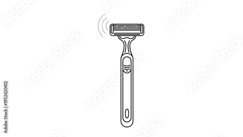 Clean black and white line art illustration of a modern disposable shaving razor, isolated on a plain white background.