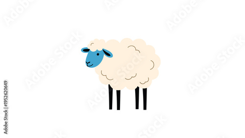 Cute illustration of a fluffy white sheep with a blue face and black legs, standing on a plain white background.