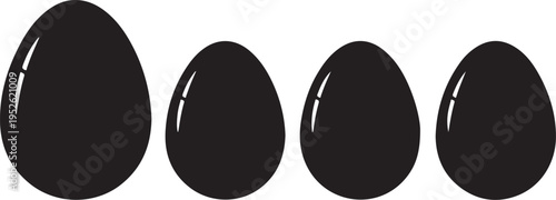 Set of 4 black egg icons vector isolated on Transparent Background