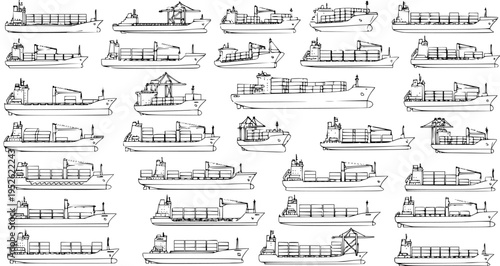 Cargo Ship Vector Art: Seamless Pattern of Container Vessels