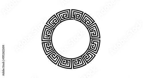 ornate circular greek key pattern frame forming a decorative meander border a classic geometric art design on white ideal for graphic resources