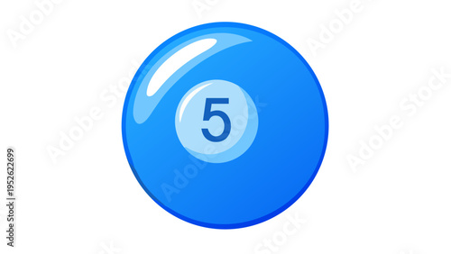 Glossy Blue Billiard Ball Number Five Isolated Clean Sports Game Vector Illustration
