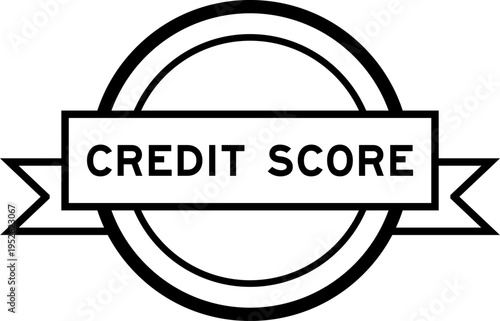 Vintage black color round label banner with word credit score on white background