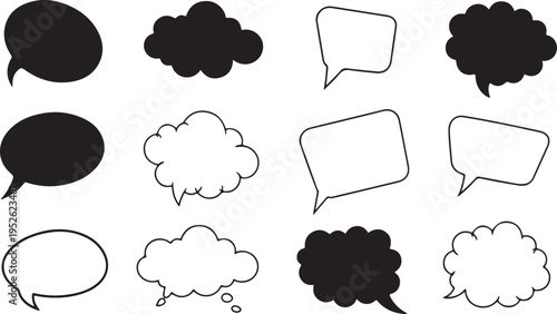 a collection of black and white speech bubbles with zzz isolated on transparent background, Vector, illustration