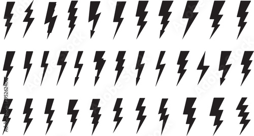 a collection of black lightning bolt icons on a transparent background isolated on transparent background, Vector, illustration