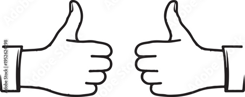 a pair of thumbs up with red outline isolated on transparent background, Vector, illustration