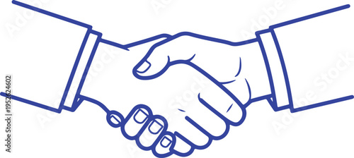 Business handshake vector, blue line art deal isolated on Transparent Background