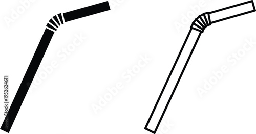 Drinking Straw Icon Set Solid and Outline Design Vector