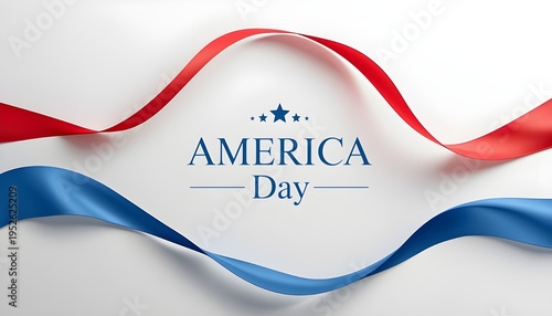 A patriotic America Day graphic design with red and blue ribbons and stars